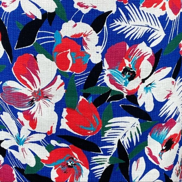 J Crew Womens Tropical Floral Print Pencil Skirt Blue Red Cotton size 4 - Picture 3 of 10